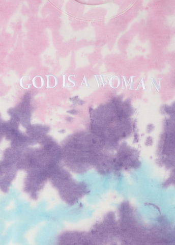 god is a woman tie dye crewneck detail
